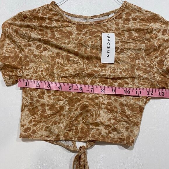 PACSUN Pac Cares Tie Front Crop Top NWT Size Small | Sand Marble Print Short Sle - Picture 4 of 6